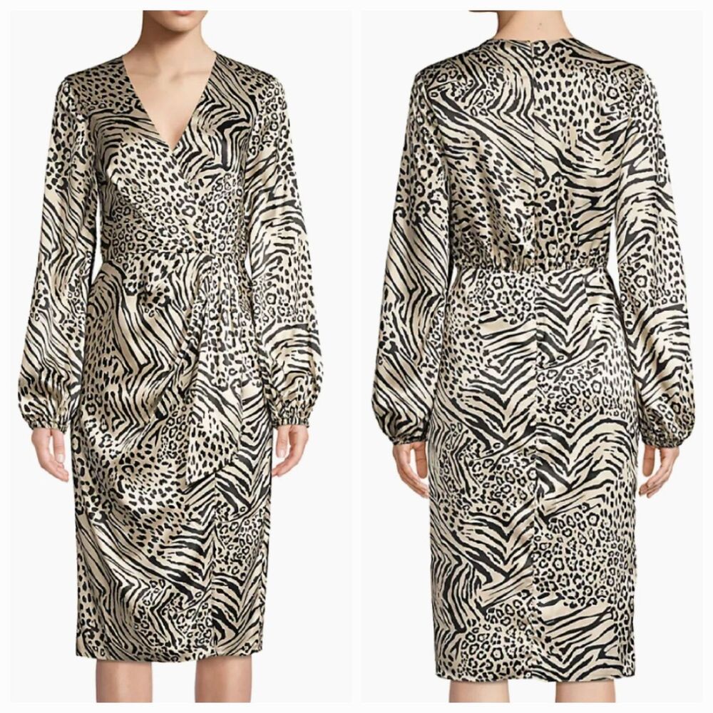 Jay Godfrey Size 14 Brown Black Zebra Cheetah Animal Print Dress READ